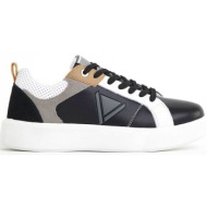  gaudi ανδρικά δερμάτινα sneakers με contrast suede λεπτομέρειες - v41-63590 μαύρο