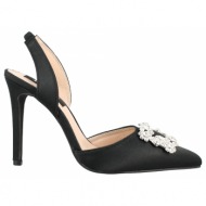  iqshoes 104.v5b-l2267-3 γυναικεία μαύρη γόβα σατέν open heel με διακοσμητική αγκράφα - μαυρο