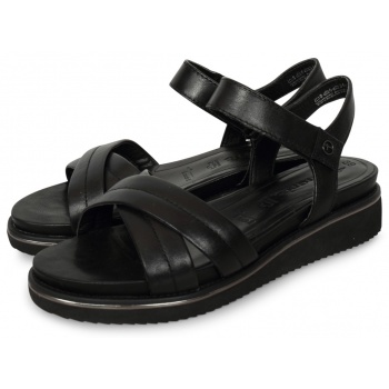 tamaris wedge leather sandal μαύρο σε προσφορά
