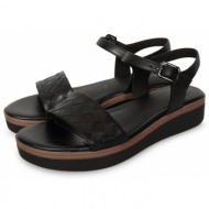  tamaris wedge leather sandal μαύρο