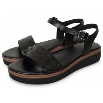 tamaris wedge leather sandal μαύρο σε προσφορά