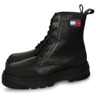  tommy hilfiger lace up leather boot μαύρο