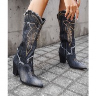  jean cowboy μπότες με ξέφτια 022043 μαυρο