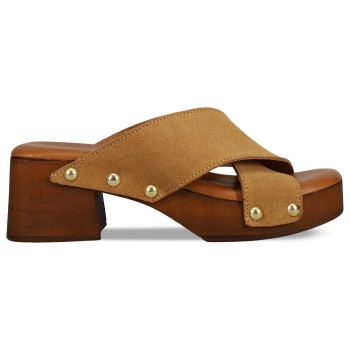 καμηλό δερμάτινο mule τσόκαρο