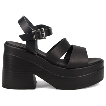 μαύρο δερμάτινο chunky πέδιλο