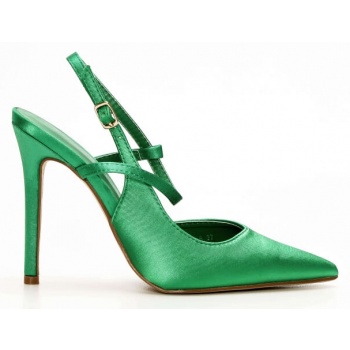 γόβες σατέν open heel - πράσινο σε προσφορά