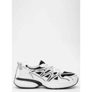  sneakers σε συνδυασμό χρωμάτων με δίχτυ & διακοσμητικό κορδόνι - άσπρο+μαύρο