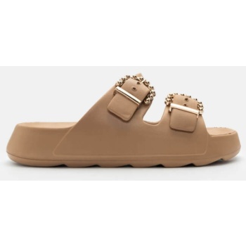 παντόφλες με διακοσμητικές τόκες - καφέ σε προσφορά