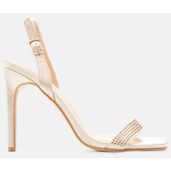 πέδιλα σατέν με strass - μπεζ σε προσφορά