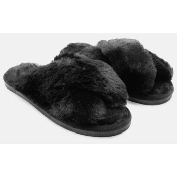 παντόφλες γούνινες χιαστί - μαύρο σε προσφορά