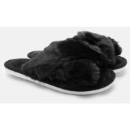  παντόφλες γούνινες με χιαστί λουράκια - μαύρο