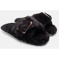  παντόφλες γούνινες με διακοσμητική τόκα - μαύρο