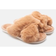  παντόφλες γούνινες με χιαστί λουράκια - καφέ