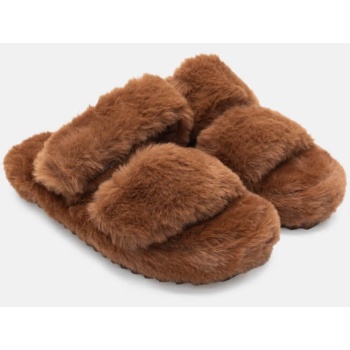 παντόφλες γούνινες - καφέ σκούρο σε προσφορά