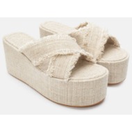  πλατφόρμες jean με χιαστί λουράκια - μπεζ