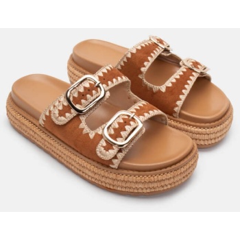 σανδάλια flatform με κέντημα - κάμελ σε προσφορά