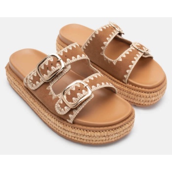 σανδάλια flatform με κέντημα - κάμελ σε προσφορά