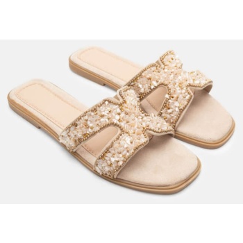 σανδάλια flat με χαντρές - μπεζ σε προσφορά