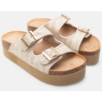 σανδάλια flatform με διπλές τόκες - μπεζ σε προσφορά