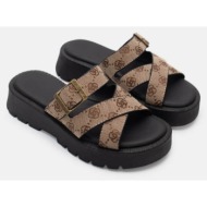  σανδάλια flatform με χιαστί λουράκια & τόκα - μπεζ-σκούρο