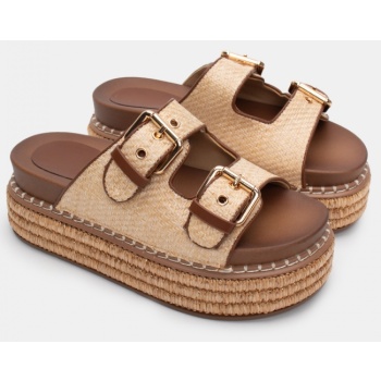 σανδάλια flatform με διπλές τόκες - μπεζ σε προσφορά