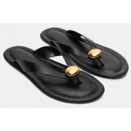  σανδάλια flat με διακοσμητικό - μαύρο