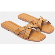  σανδάλια flat με διπλά λουράκια & τόκα - κάμελ