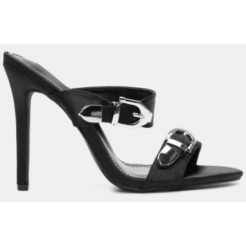 mules με διπλά λουράκια & τόκες - μαύρο σε προσφορά