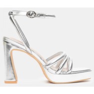  πέδιλα με πολλαπλά λουράκια & μπαρέτα - ασημί