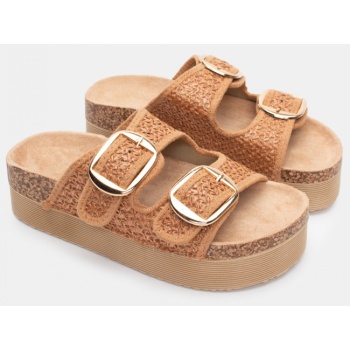 σανδάλια flatform με διπλές τόκες - καφέ σε προσφορά