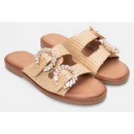  flat σανδάλια με διακοσμητικές πέτρες - μπεζ