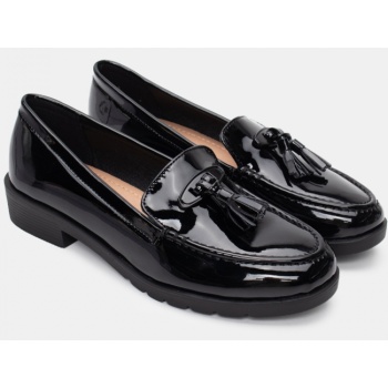 μοκασίνια με κρόσσια - μαύρο-λουστρίνι σε προσφορά