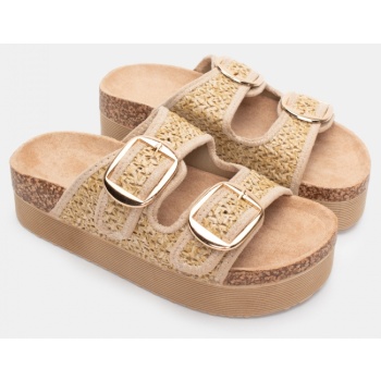 σανδάλια flatform με διπλές τόκες - μπεζ σε προσφορά