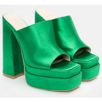 mules με διπλή φιάπα & τακούνι - πράσινο σε προσφορά