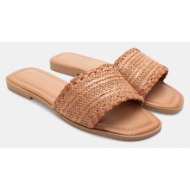  flat σανδάλια με ψάθινη φάσα - κάμελ