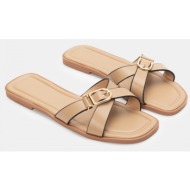  σανδάλια flat με διπλά λουράκια & τόκα - μπεζ-σκούρο