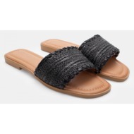  flat σανδάλια με ψάθινη φάσα - μαύρο