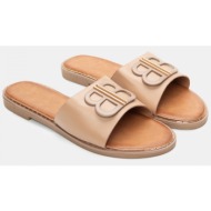  flat σανδάλια με διακοσμητική αγκράφα - μπεζ-σκούρο
