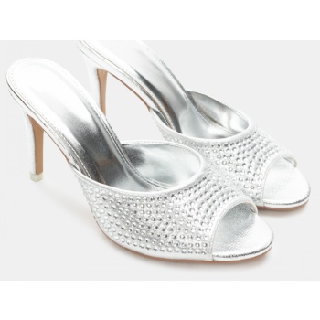 mules με διακοσμητικά strass - ασημί