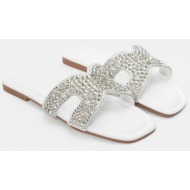  flat σανδάλια με διακοσμητικές πέτρες - λευκό