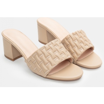 mules με φαρδιά φάσα - μπεζ-σκούρο σε προσφορά