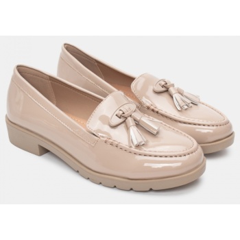 μοκασίνια με κρόσσια - μπεζ-σκούρο σε προσφορά