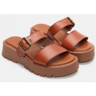  σανδάλια flatform με διπλά λουράκια - κάμελ