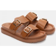  σανδάλια flatform με διπλές τόκες - κάμελ