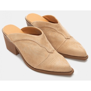 mules με κέντημα - μπεζ-σκούρο σε προσφορά