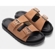  σανδάλια flatform με λουράκια & τόκες - κάμελ