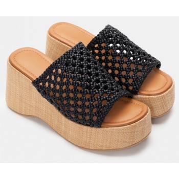 πλατφόρμες με πλεκτή φάσα - μαύρο σε προσφορά