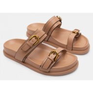  σανδάλια flatform με διπλές τόκες - μπεζ-σκούρο