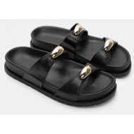  σανδάλια flatform με διπλά λουράκια & διακοσμητικό - μαύρο