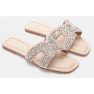  flat σανδάλια με διακοσμητικές πέτρες - μπεζ